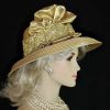 Antique Metallic Gold Satin Designer Fashion Women's Hat Church Wedding Formal Hats