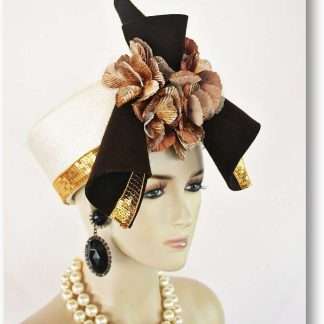 Art Deco Flapper Inspired Ivory Brown Sculputure Art Pillbox Hat