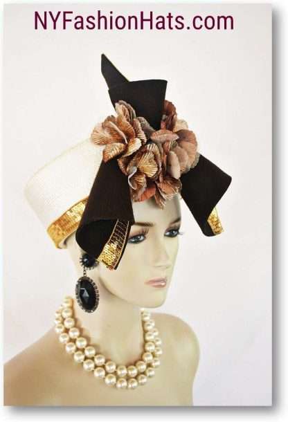 Art Deco Flapper Inspired Ivory Brown Sculputure Art Pillbox Hat