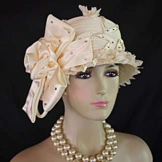 Avant Garde Beige Ivory Satin Haute Couture Hat