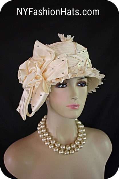 Avant Garde Beige Ivory Satin Haute Couture Hat