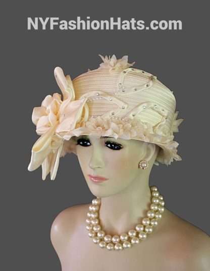 Avant Garde Beige Ivory Satin Haute Couture Hat