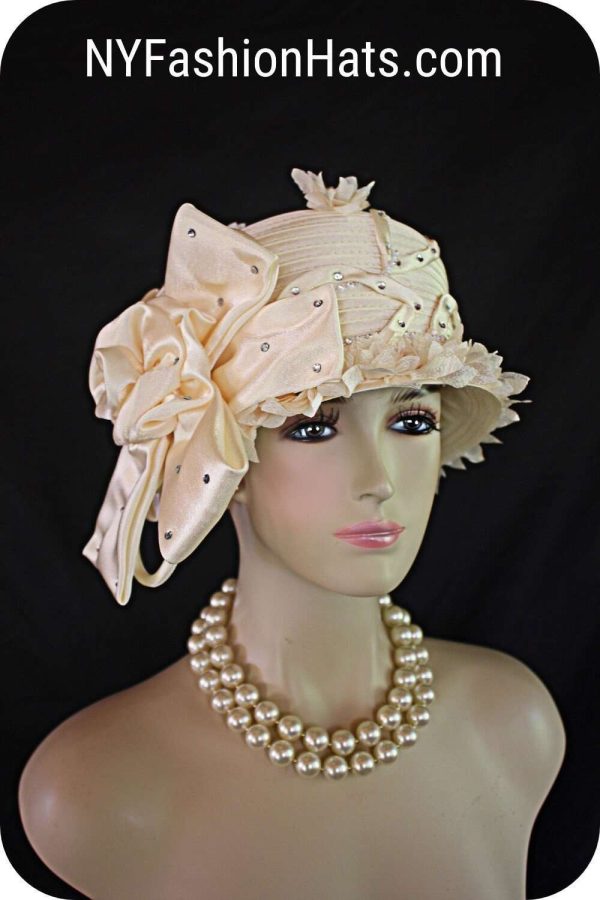 Avant Garde Beige Ivory Satin Haute Couture Hat