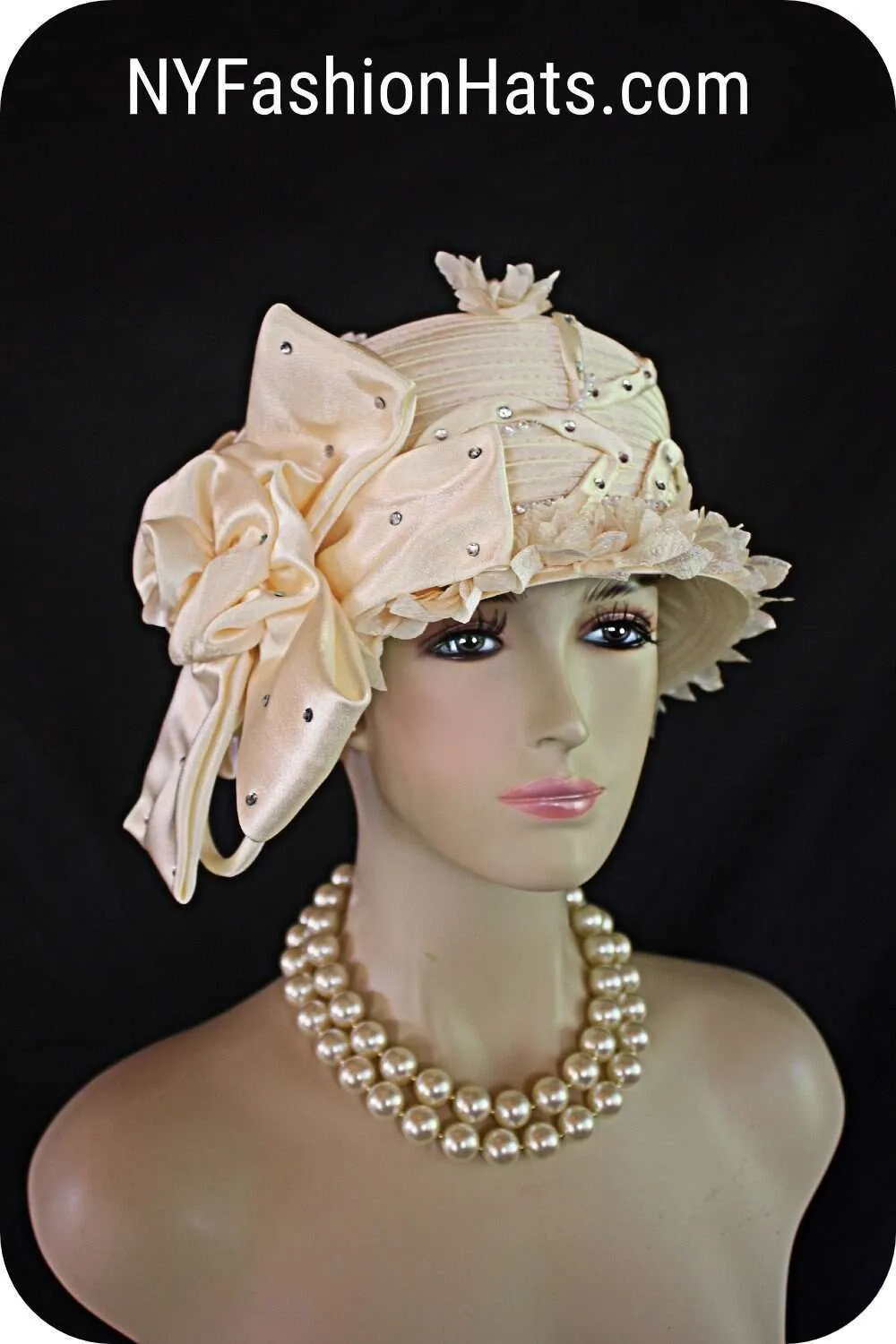 Avant Garde Beige Ivory Satin Haute Couture Hat