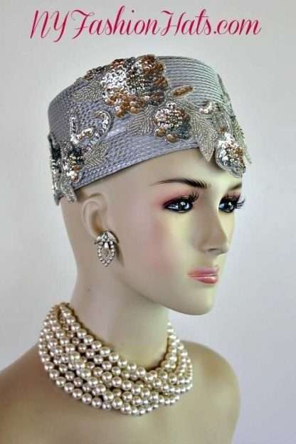 Avant Garde Metallic Silver Gray Pillbox Hat