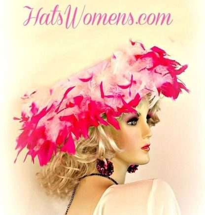 Baby Pink Kentucky Oaks Racing Hat Hot Pink Feathers