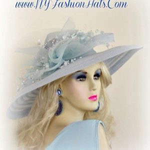 Baby Sky Blue Wide Brim Ladies Designer Hat Church Dress Hats Mv91