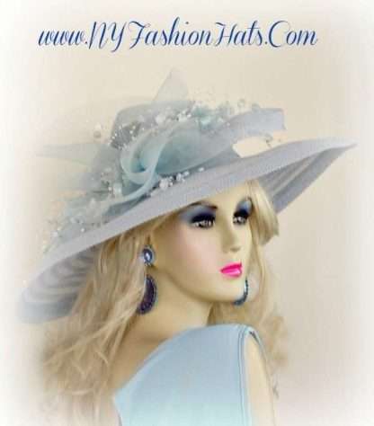 Baby Sky Blue Wide Brim Ladies Designer Hat Church Dress Hats Mv91