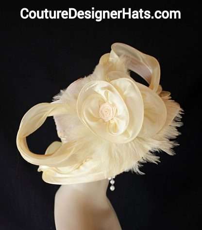 Banana Yellow Beige Satin Dress Hat Women