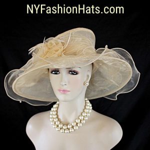 Beige Big Ruffle Brim Organza Hat