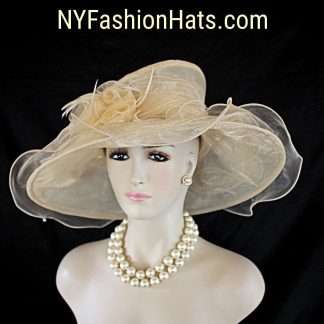 Beige Big Ruffle Brim Organza Hat