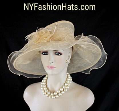 Beige Big Ruffle Brim Organza Hat