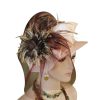 Beige Brown Small Brim Tiger Feather Satin Dress Hat For Women