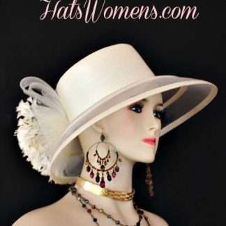 Beige Ivory Big Brim Dress Hat