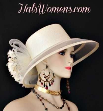 Beige Ivory Big Brim Dress Hat