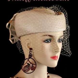 Beige Pillbox Hat With Veil For Wedding Church Dress