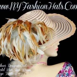 Beige Tan Wedding Kentucky Derby Hat With Feathers Ny Fashion Hats