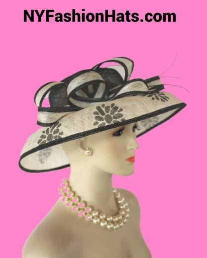 Black Beige Sinamay Straw Haute Couture Hat Women