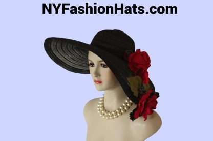 Black Big Brim Red Roses Haute Couture Hat Women