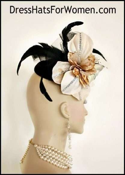 Black Champagne Taupe Beige Sinamay Straw Wedding Fascinator Cocktail Hat