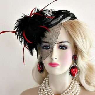 Black Cream Red Cocktail Hat Wedding Fascinator