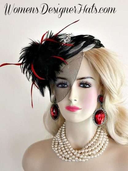 Black Cream Red Cocktail Hat Wedding Fascinator