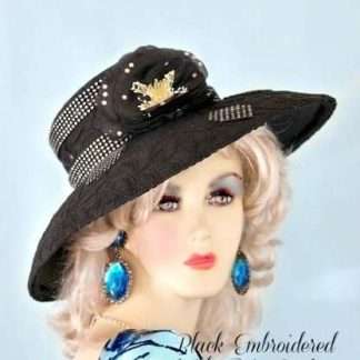 Black Embroidered Dress Hat