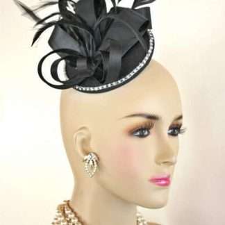 Black Satin Couture Designer Cocktail Hat Bridal Headpiece