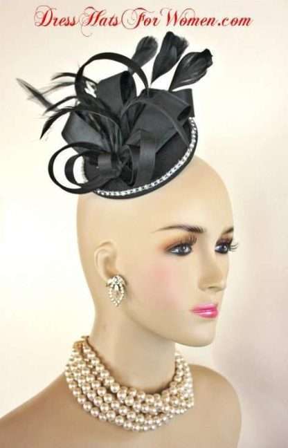 Black Satin Couture Designer Cocktail Hat Bridal Headpiece