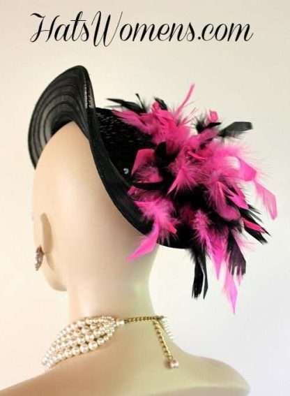 Black Satin Hot Pink Women's Designer Formal Fashion Hat