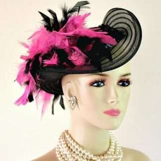 Black Satin Hot Pink Women's Designer Formal Fashion Hat