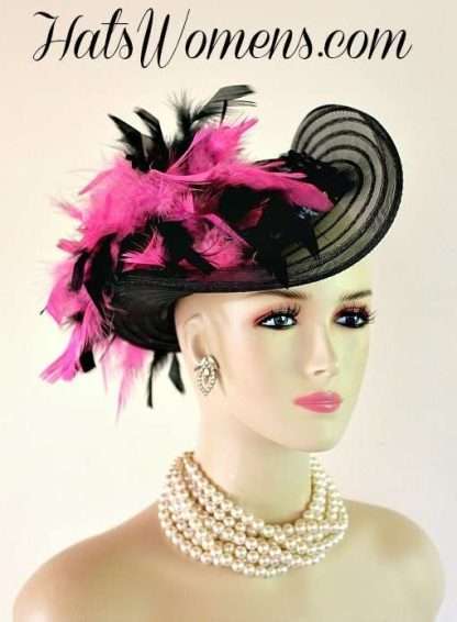 Black Satin Hot Pink Women's Designer Formal Fashion Hat