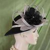 Black Satin Metallic Silver Haute Couture Statement Hat