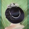 Black Satin Metallic Silver Haute Couture Statement Hat