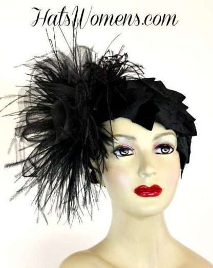 Black Sinamay Straw Cloche Flapper Vintage Wedding Bridal Cocktail Pillbox Hat