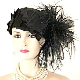 Black Sinamay Straw Cloche Flapper Vintage Wedding Bridal Cocktail Pillbox Hat