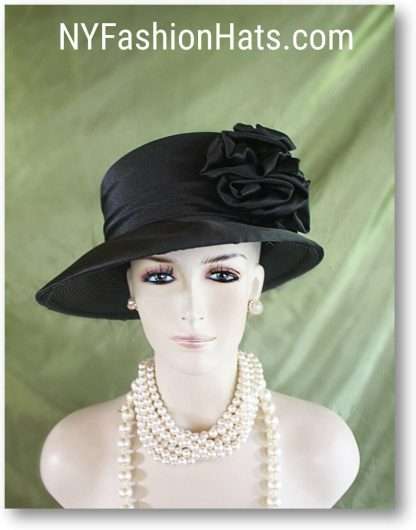 Black Slant Small Brim Satin Dress Hat