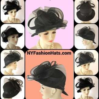 Black Small Brim Satin Haute Couture Hat Women