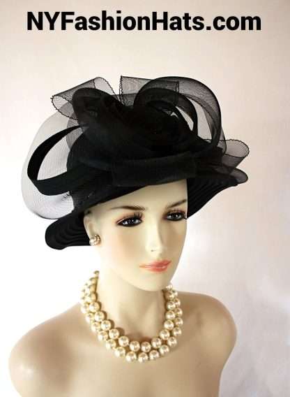 Black Small Brim Satin Haute Couture Hat Women