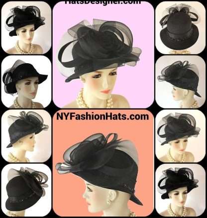 Black Small Brim Satin Haute Couture Hat Women