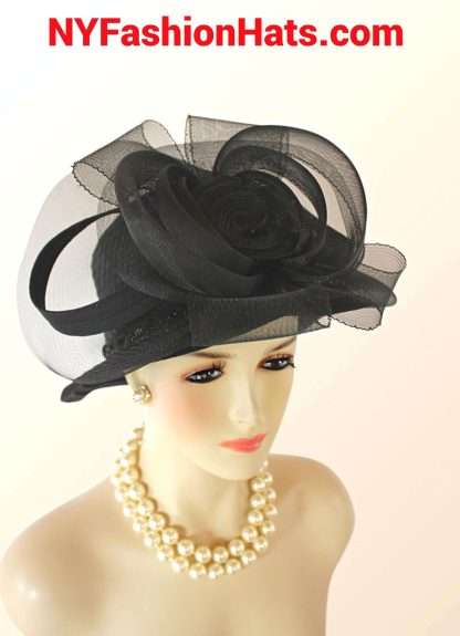 Black Small Brim Satin Haute Couture Hat Women