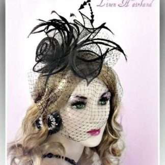 Black Straw Birdcage Veil Satin Hairband Fascinator