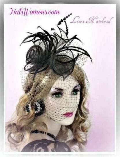 Black Straw Birdcage Veil Satin Hairband Fascinator