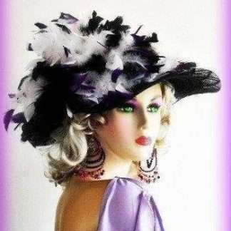 Black Wide Brim Couture Designer Hat With Custom Feather Color Choices