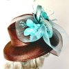 Brown Aqua Turquoise Straw Kentucky Derby Hat