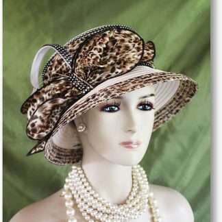 Brown Beige Black Animal Leopard Print Satin Dress Hat