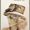 Brown Beige Black Animal Leopard Print Satin Dress Hat
