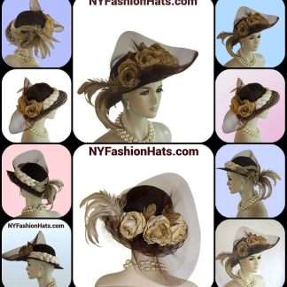 Brown Beige Haute Couture Small Brim Hat Women