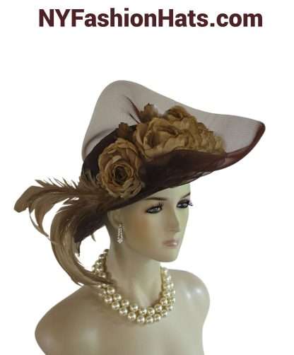 Brown Beige Haute Couture Small Brim Hat Women