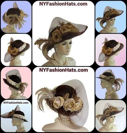 Brown Beige Haute Couture Small Brim Hat Women